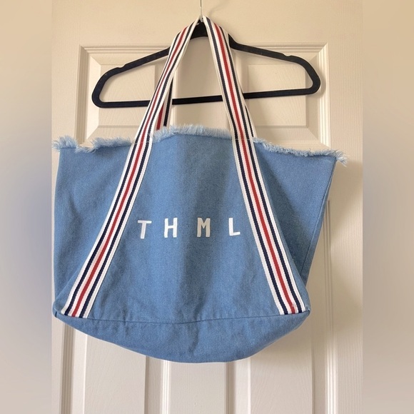 THML Denim Tote Shoulder Bag Cotton Canvas Beach Casual Blue Size Large - Picture 1 of 10